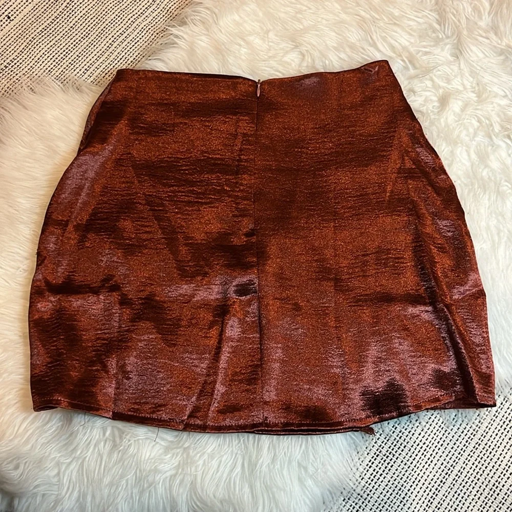 LYANER Women's Satin Lace Trim Split Slit Hem Zipper High Wasit Mini Skirt M - Picture 5 of 6